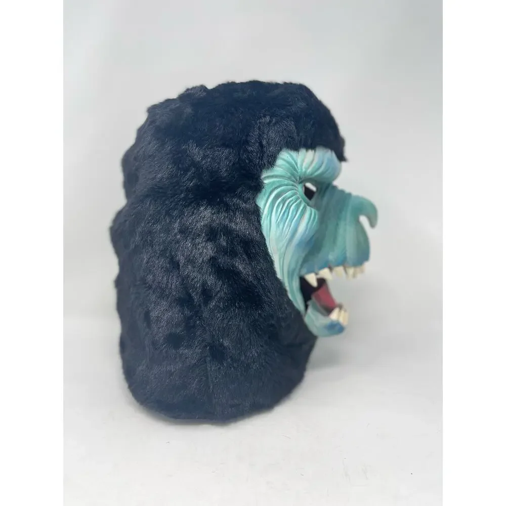 VTG Topstone Halloween Mask Green Face Black Fur Hooded Monster Molded Rubber‎